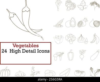 Vegetables Icon Set. Thin Editable Stroke Line Without Filling Design. Vector Illustration. Stock Vector