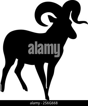 Bighorn sheep silhouette. Smooth and clean lines. High detailed Bighorn sheep silhouette. Vector Illustration.. deer and goats silhouettes set Stock Vector