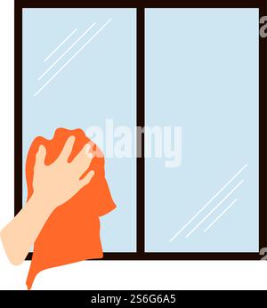 Labor Day Icon. Window and wiping hand. Flat Color Design. Vector Illustration. Stock Vector