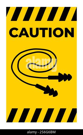 Industrial construction worker with mandatory use of earmuffs warning ...