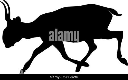 Saiga antelope silhouette. Smooth and clean lines. High detailed Saiga antelope silhouette. Vector Illustration.. deer and goats silhouettes set Stock Vector