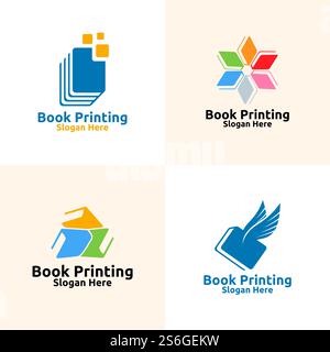 Book Printing Company Vector Logo Design for Book store, Media, Retail, Advertising, Newspaper or Paper Agency Concept Stock Vector
