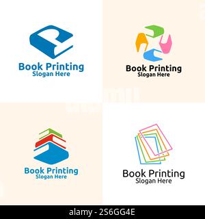 Book Printing Company Vector Logo Design for Book store, Media, Retail, Advertising, Newspaper or Paper Agency Concept Stock Vector