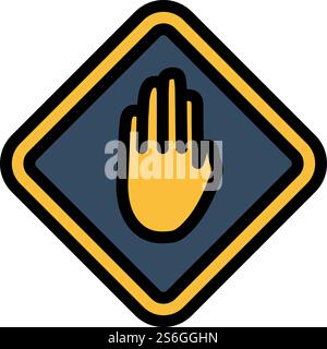 Icon Of Warning Hand. Editable Bold Outline With Color Fill Design ...