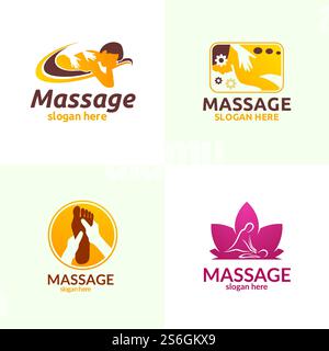 Chiropractic, Massage, Back Pain, Spa, Relax and Osteopathy Logo Design Stock Vector