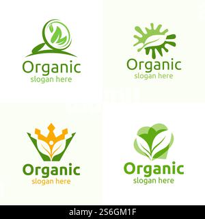 Natural and Organic Logo Design Template for Herbal, Ecology, Health, Yoga, Food, or Farm Concept Stock Vector