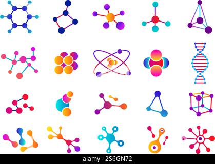 Connected molecules. Biology elements, abstract molecular shapes. Biotechnology or chemistry constructions. Water particles vector symbol. Molecular science, chemistry medicine, atom illustration. Connected molecules. Biology elements, abstract molecular shapes. Biotechnology or chemistry constructions. Water particles vector symbols Stock Vector