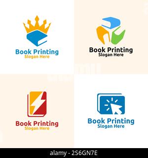 Book Printing Company Vector Logo Design for Book store, Media, Retail, Advertising, Newspaper or Paper Agency Concept Stock Vector