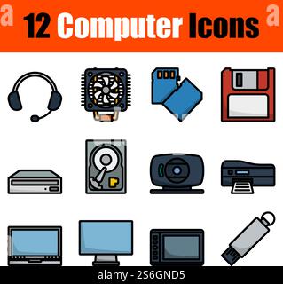 Computer Icon Set. Editable Bold Outline With Color Fill Design. Vector Illustration. Stock Vector