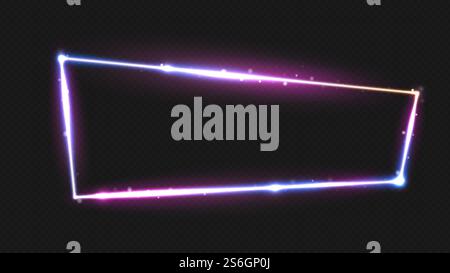 Glow frame. Neon lighting rectangle background. Night club border, abstract screen banner for bar, music fest or game, casino. Electric street fluorescent vector. Light bright rectangle illustration. Glow frame. Neon lighting rectangle background. Night club border, abstract screen banner for bar, music fest or game, casino. Electric street fluorescent sign vector design Stock Vector