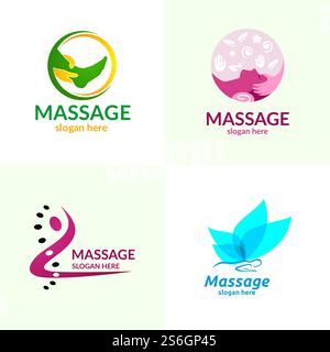 Chiropractic, Massage, Back Pain, Spa, Relax and Osteopathy Logo Design Stock Vector