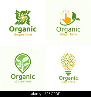 Natural and Organic Logo Design Template for Herbal, Ecology, Health, Yoga, Food, or Farm Concept Stock Vector