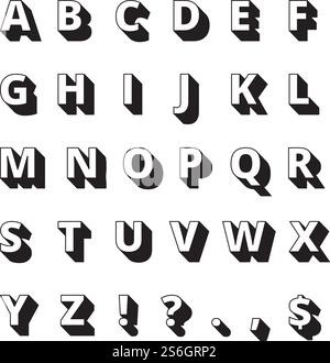 Alphabet long shadows. Font bold letters vector flat collection. Abc character, glyph typeface letter illustration. Alphabet long shadows. Font bold letters vector flat collection Stock Vector