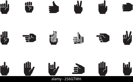 Gestures symbols. Human hands palm fingers zero one devil sign victory like gestures vector collection. Illustration human pointing and palm hand. Gestures symbols. Human hands palm fingers zero one devil sign victory like gestures vector collection Stock Vector