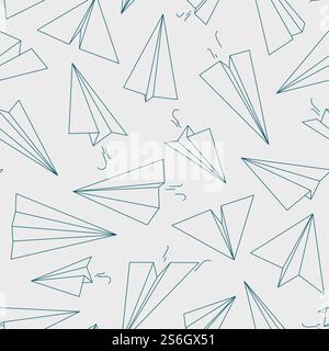 Airplane pattern. White paper linear concept background for travellers free aviation symbols vector outline seamless picture. Illustration airplane seamless pattern, paper transportation toys. Airplane pattern. White paper linear concept background for travellers free aviation symbols vector outline seamless picture Stock Vector