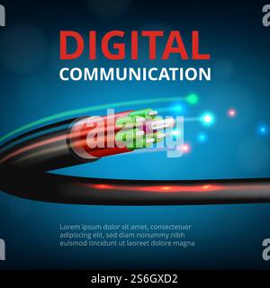 Optical fast connection. Future technology cyber internet communication vector realistic concept background. Speed, fast communication, cable optic network illustration. Optical fast connection. Future technology cyber internet communication vector realistic concept background Stock Vector