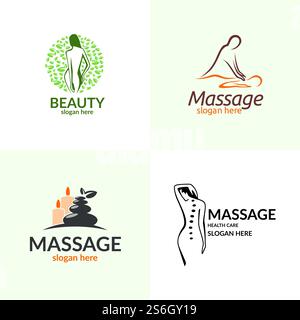 Chiropractic, Massage, Back Pain, Spa, Relax and Osteopathy Logo Design Stock Vector