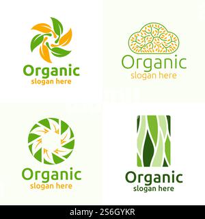 Natural and Organic Logo Design Template for Herbal, Ecology, Health, Yoga, Food, or Farm Concept Stock Vector