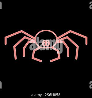 Neon spider it is the red color vector illustration flat style light image. Neon spider the red color vector illustration flat style image Stock Vector