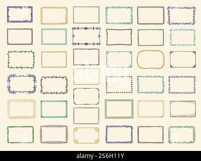 Sketch frames. Album doodle dividers and stylized square shapes scribble lines vector collection. Illustration album doodle square frame, scribble sketch drawing framework. Sketch frames. Album doodle dividers and stylized square shapes scribble lines vector collection Stock Vector