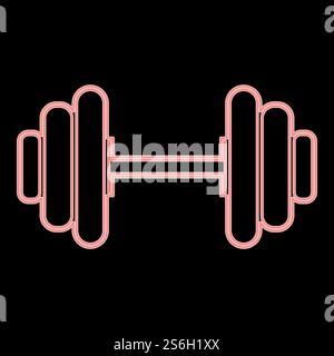 Neon dumbbell it is the red color vector illustration flat style light image. Neon dumbbell the red color vector illustration flat style image Stock Vector