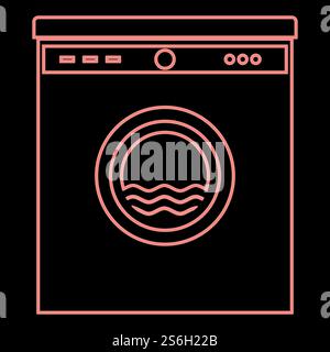 Neon washing machine it is the red color vector illustration flat style light image. Neon washing machine the red color vector illustration flat style image Stock Vector