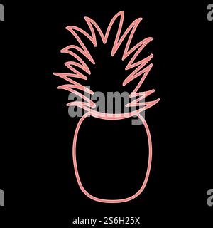 Neon pineapple it is the red color vector illustration flat style light image. Neon pineapple the red color vector illustration flat style image Stock Vector