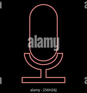 Neon microphone it is the red color vector illustration flat style light image. Neon microphone the red color vector illustration flat style image Stock Vector