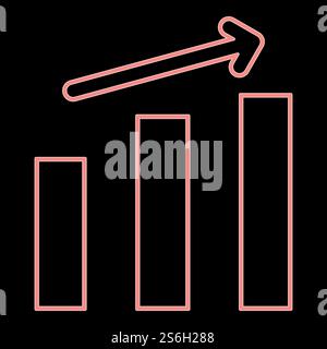 Neon growth chart it is the red color vector illustration flat style light image. Neon growth chart the red color vector illustration flat style image Stock Vector