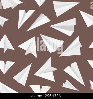 Plane pattern. Travel concept with origami style aircraft transport simple sky paper avia vector seamless background. Paper toys fly, airplane travel freedom illustration. Plane pattern. Travel concept with origami style aircraft transport simple sky paper avia vector seamless background Stock Vector