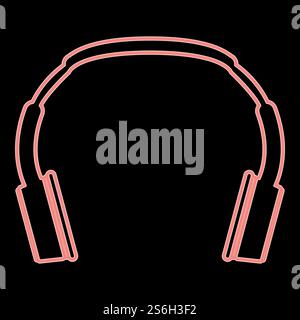 Neon headphones it is the red color vector illustration flat style light image. Neon headphones the red color vector illustration flat style image Stock Vector