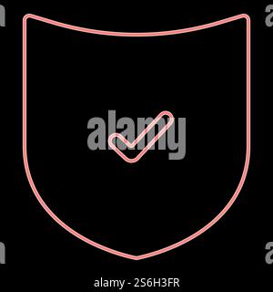 Neon shield it is the red color vector illustration flat style light image. Neon shield the red color vector illustration flat style image Stock Vector