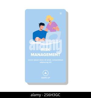 Risk Management Business Occupation Team Vector. Businessman And Businesswoman Risk Management And Planning Financial Strategy Together. Characters Teamwork Web Flat Cartoon Illustration. Risk Management Business Occupation Team Vector Stock Vector