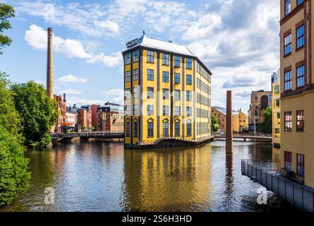 The Strykjärn building is a former weaving mill in the old industrial area on the Motala river in Norrköping, Sweden, home to the Museum of Work. Stock Photo