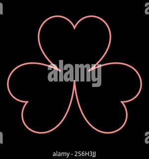 Neon clover it is the red color vector illustration flat style light image. Neon clover the red color vector illustration flat style image Stock Vector