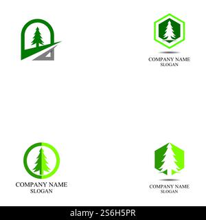 set of Cedar tree logo template vector icon design Stock Vector