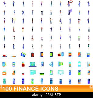 100 finance icons set. Cartoon illustration of 100 finance icons vector set isolated on white background. 100 finance icons set, cartoon style Stock Vector