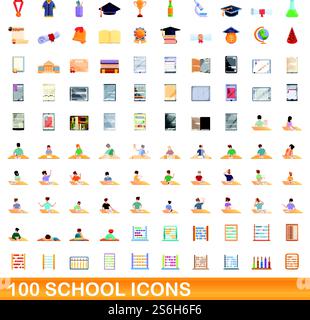 100 school icons set. Cartoon illustration of 100 school icons vector set isolated on white background. 100 school icons set, cartoon style Stock Vector