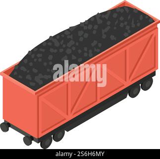 Coal full wagon icon. Isometric of Coal full wagon vector icon for web design isolated on white background. Coal full wagon icon, isometric style Stock Vector