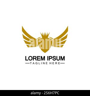 3d golden winged shield with crown logo / heraldry symbol Stock Vector ...