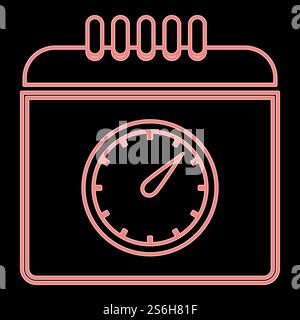 Neon calendar with a clock it is the red color vector illustration flat style light image. Neon calendar with a clock the red color vector illustration flat style image Stock Vector