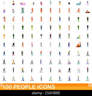 100 people icons set. Cartoon illustration of 100 people icons vector set isolated on white background. 100 people icons set, cartoon style Stock Vector
