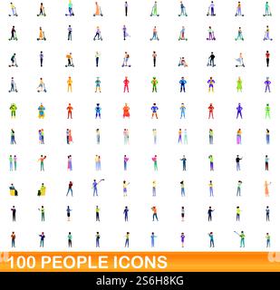 100 people icons set. Cartoon illustration of 100 people icons vector set isolated on white background. 100 people icons set, cartoon style Stock Vector