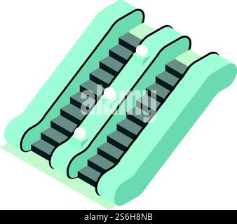 Railway station escalator icon. Isometric of Railway station escalator vector icon for web design isolated on white background. Railway station escalator icon, isometric style Stock Vector