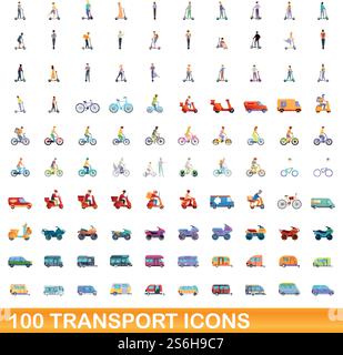 100 transport icons set. Cartoon illustration of 100 transport icons ...