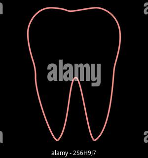 Neon tooth it is the red color vector illustration flat style light image. Neon tooth the red color vector illustration flat style image Stock Vector