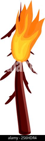 Old fir tree in flame icon. Cartoon of Old fir tree in flame vector icon for web design isolated on white background. Old fir tree in flame icon, cartoon style Stock Vector