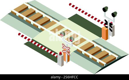 Railway cross road barrier icon. Isometric of Railway cross road barrier vector icon for web design isolated on white background. Railway cross road barrier icon, isometric style Stock Vector