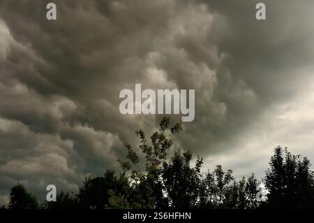 Dramatic Storm Clouds over Trees Stock Photo