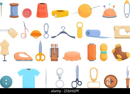 Haberdashery icons set. Cartoon set of haberdashery vector icons for web design. Haberdashery icons set, cartoon style Stock Vector